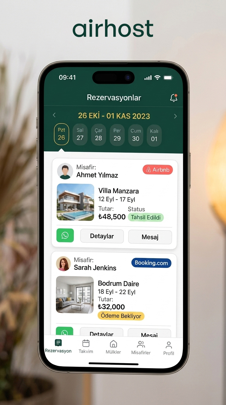 AirHost Rezervasyon Listesi Mobil Görünümü